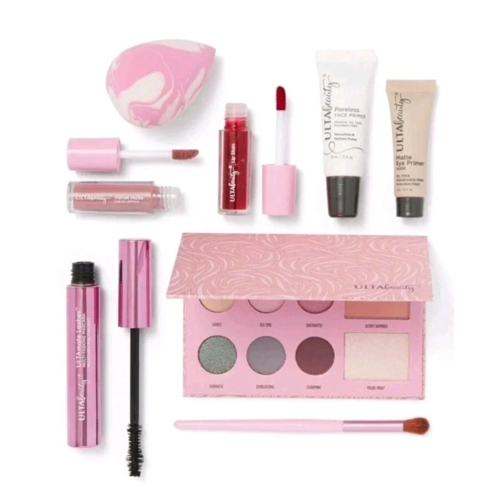 Ulta Beauty Navy‎ Blue Metallic 9 Piece Summer Cosmetics Makeup Lot Bundle Set